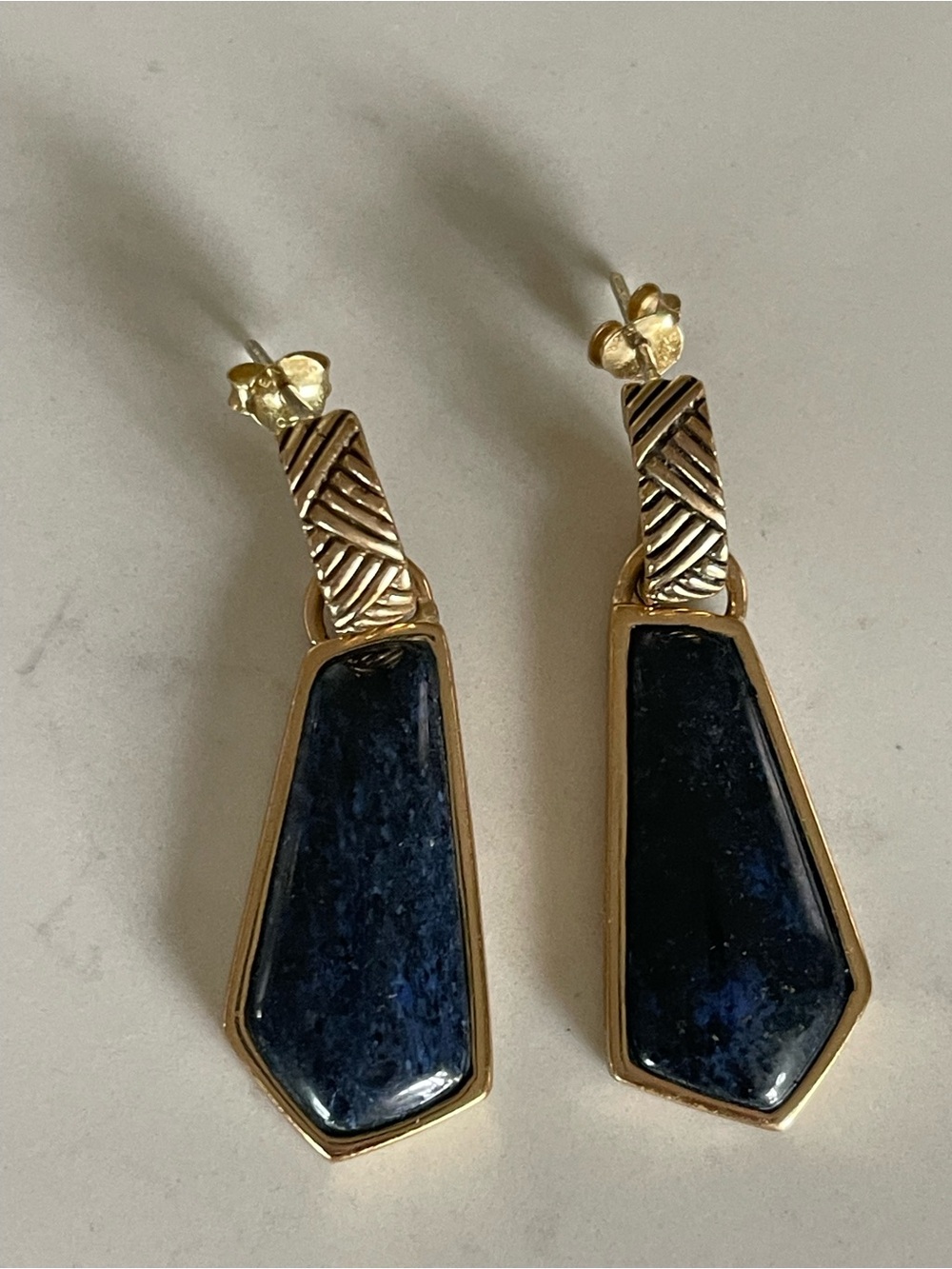 Studio Barse Gold-Tone Drop Earrings with Dark Blue Stone